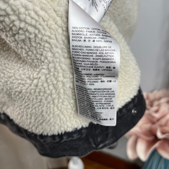 NWT Levi's Sherpa Trucker Jean Jacket Type 3 Black Denim Brusted Size Medium - Picture 12 of 13